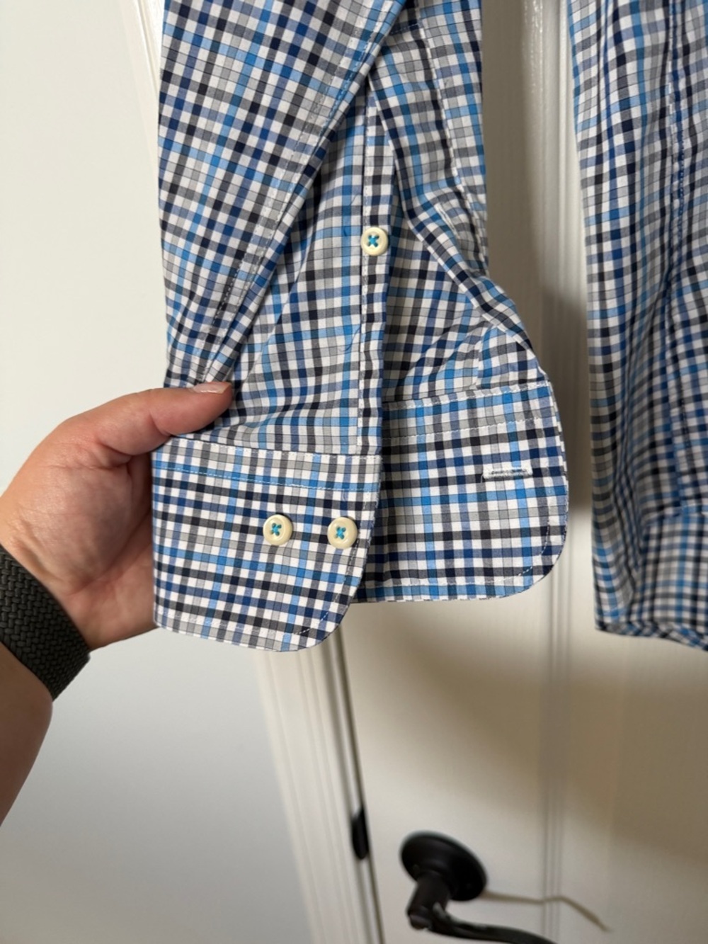 Peter Millar Men’s 100% Cotton Check Dress Shirt Blue White Size L - Picture 3 of 7
